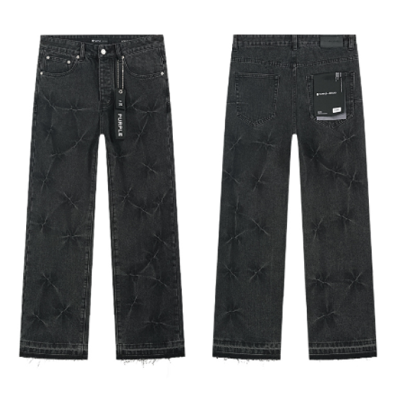 Black Washed Wide-Leg Denim Jeans with Starburst Embossed Pattern